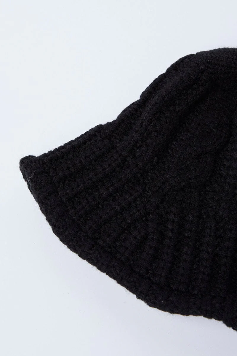 Black Knitted Bucket Hat