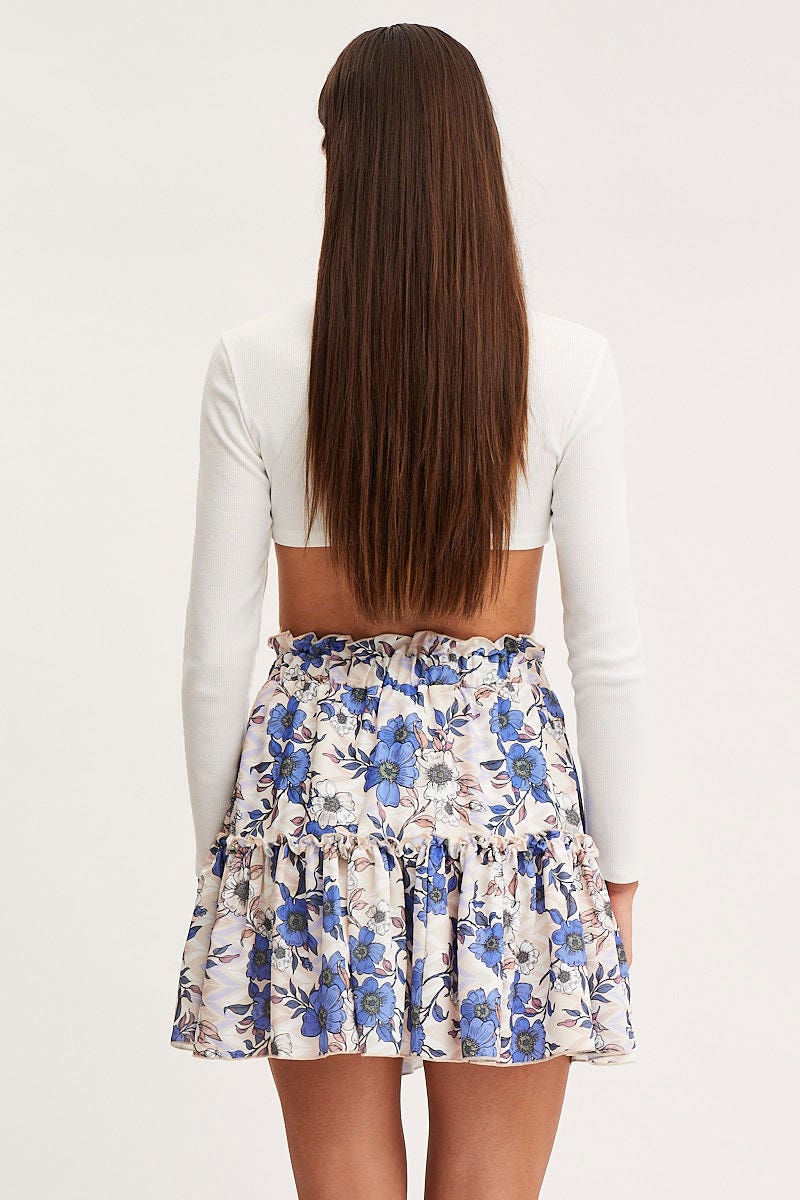 Print Flare Skirt Mini High Rise