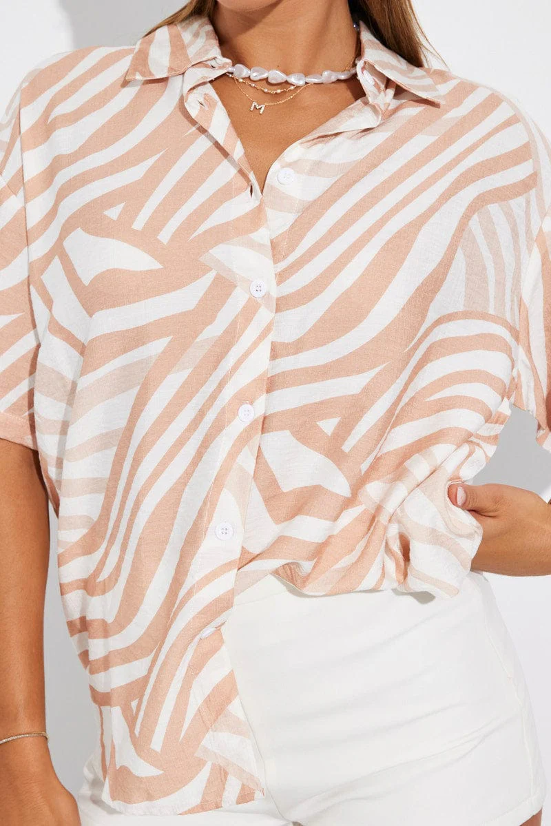 Beige Abstract Shirt  Short Sleeve