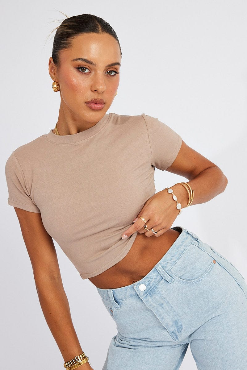 Brown T Shirt Short Sleeve Crew Neck