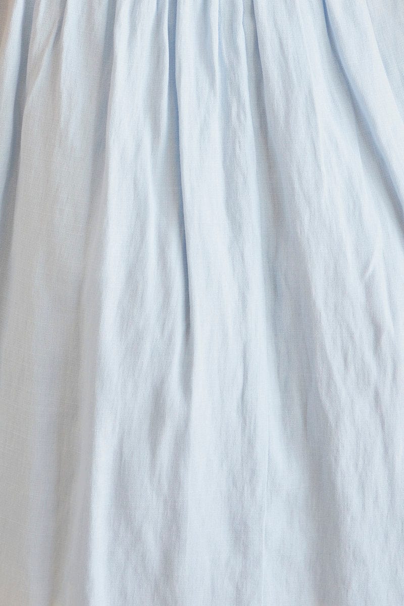 Blue Skater Dress Square Neck Short Sleeve