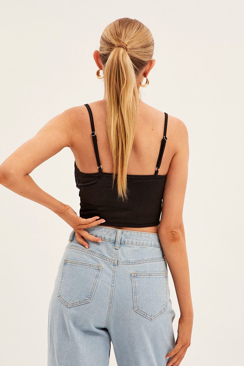 Black Solid Boned Corset Top