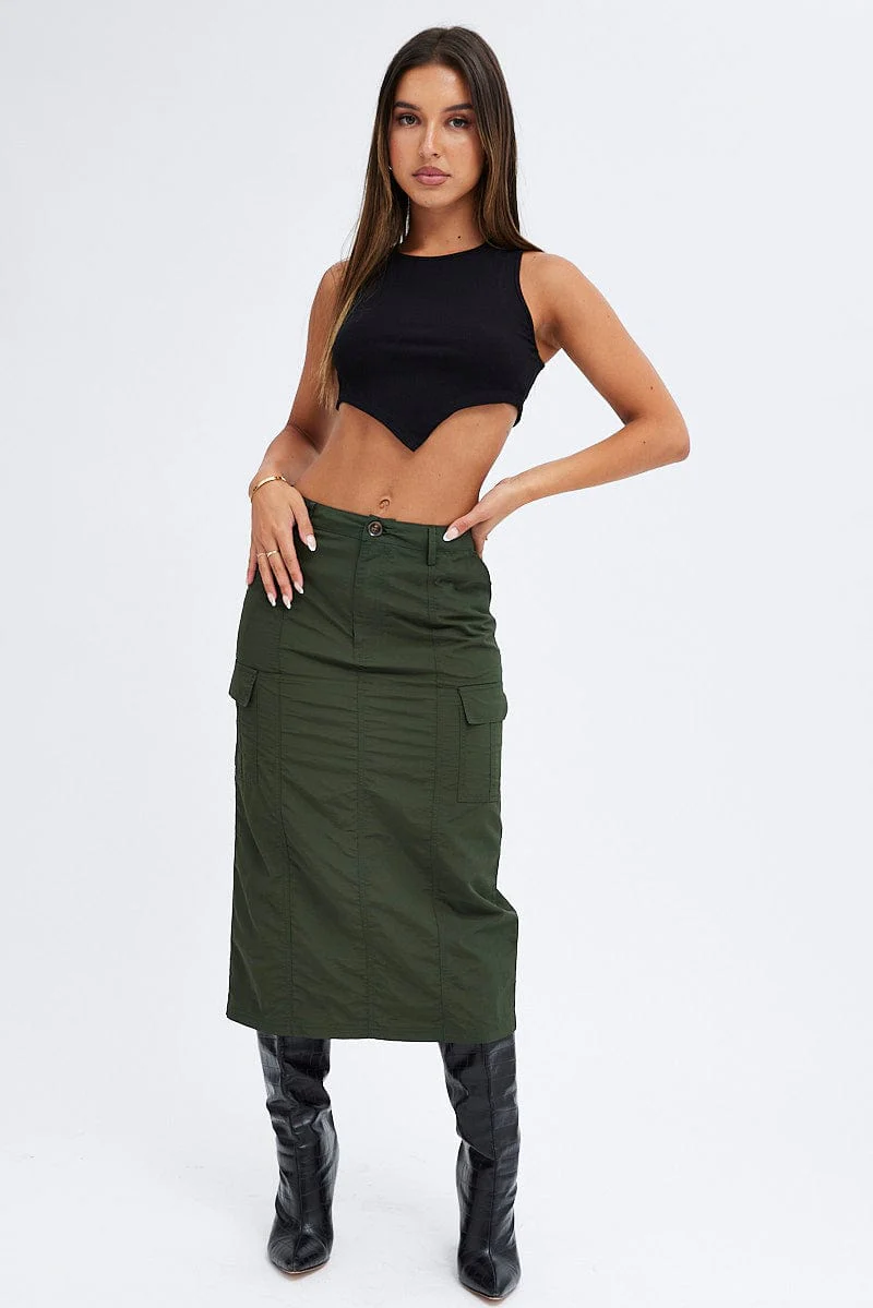Green Cargo Skirt High Rise