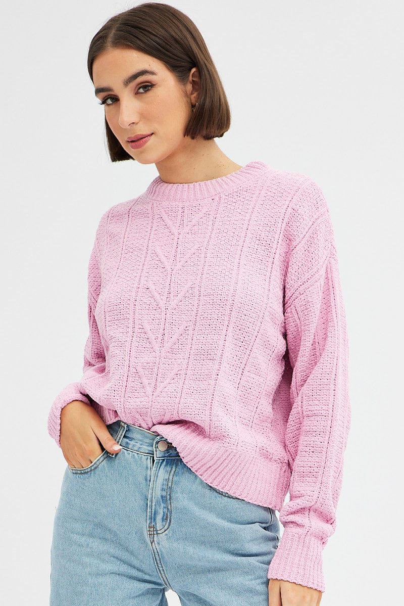 Pink Knit Top Long Sleeve Crop Turtleneck