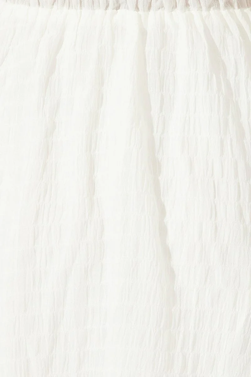 White Fit and Flare Dress Sleeveless Shirred Waist