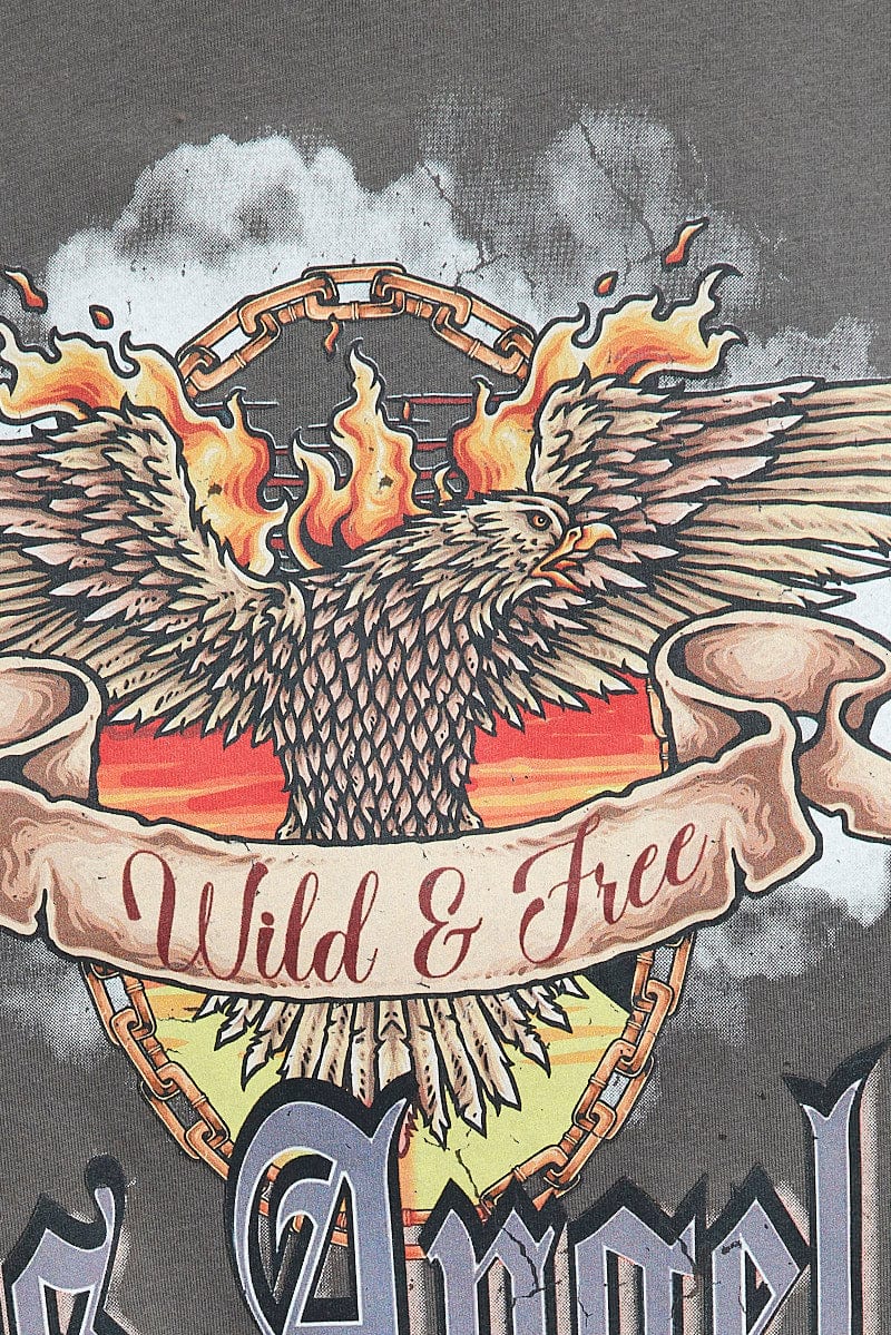 Grey Crop Tee Short Sleeve Graphic Eagle
