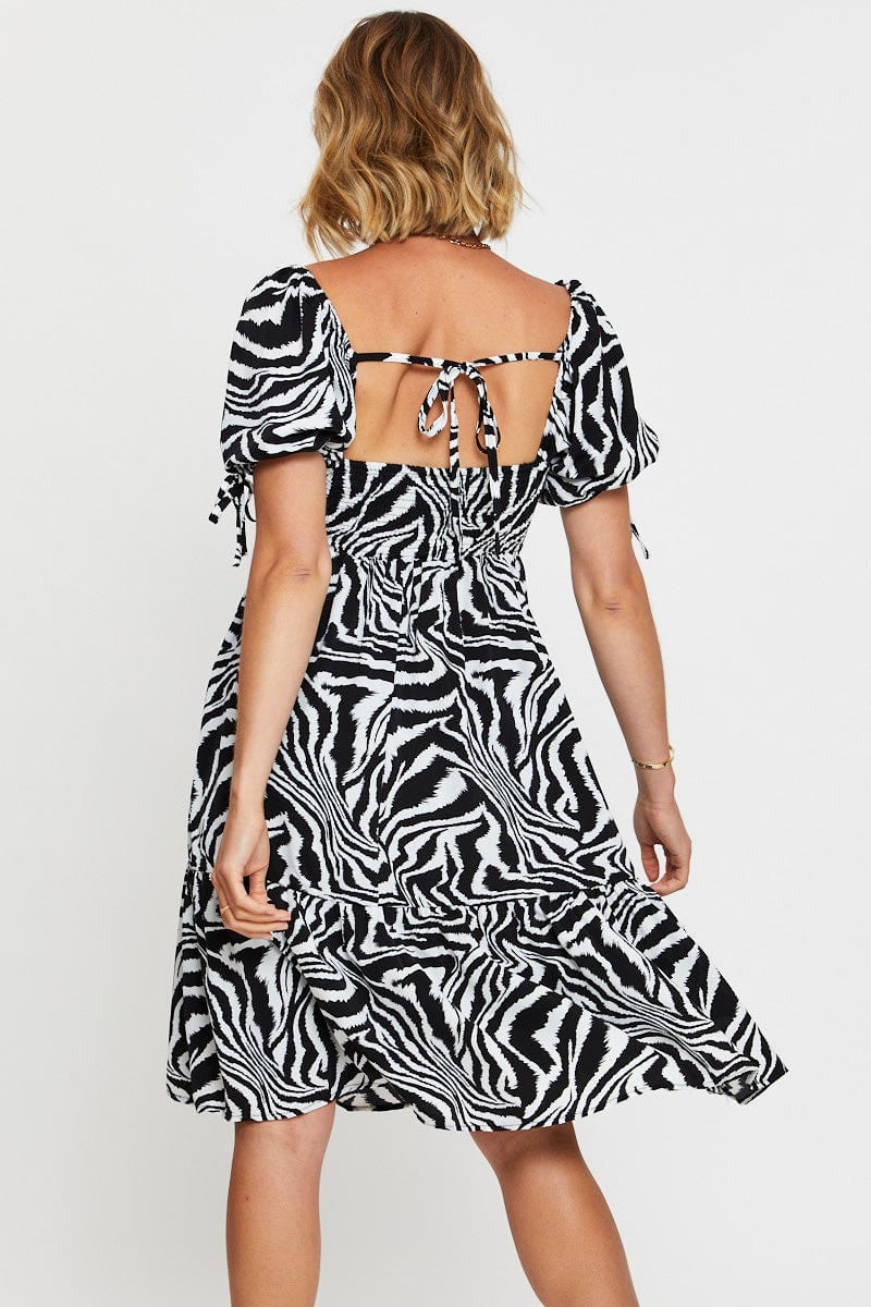 Print Midi Dress Short Sleeve