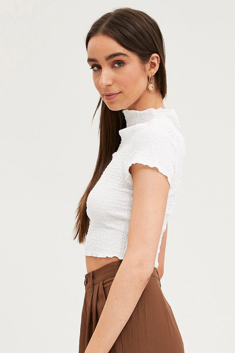White Textured Top Short Sleeve