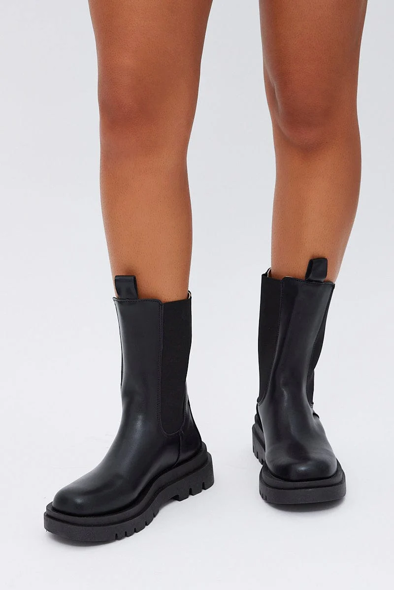 Black Chunky Sole Boots