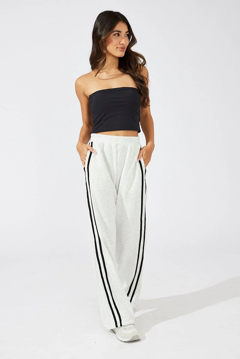 Grey Wide Leg Track Pants