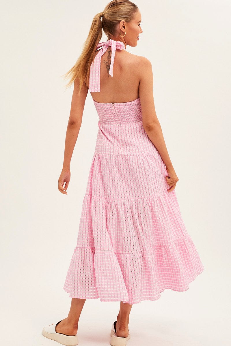 Pink Maxi Dress Tiered Halter