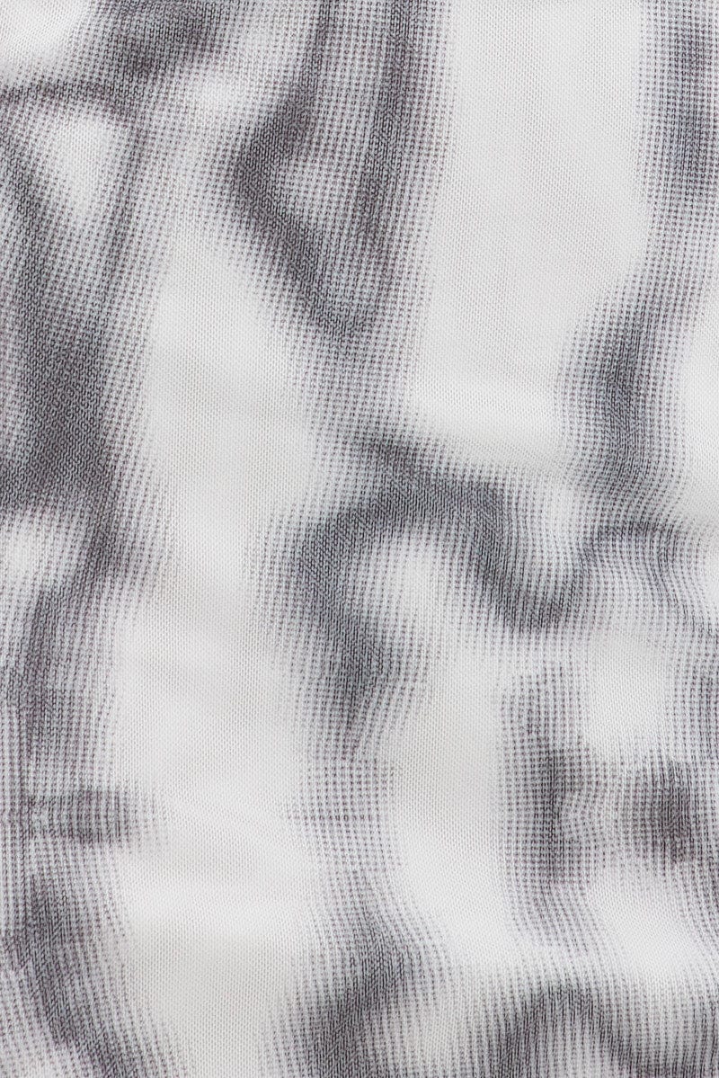 Black Abstract Top High Neck Long Sleeve Abstract Print Mesh