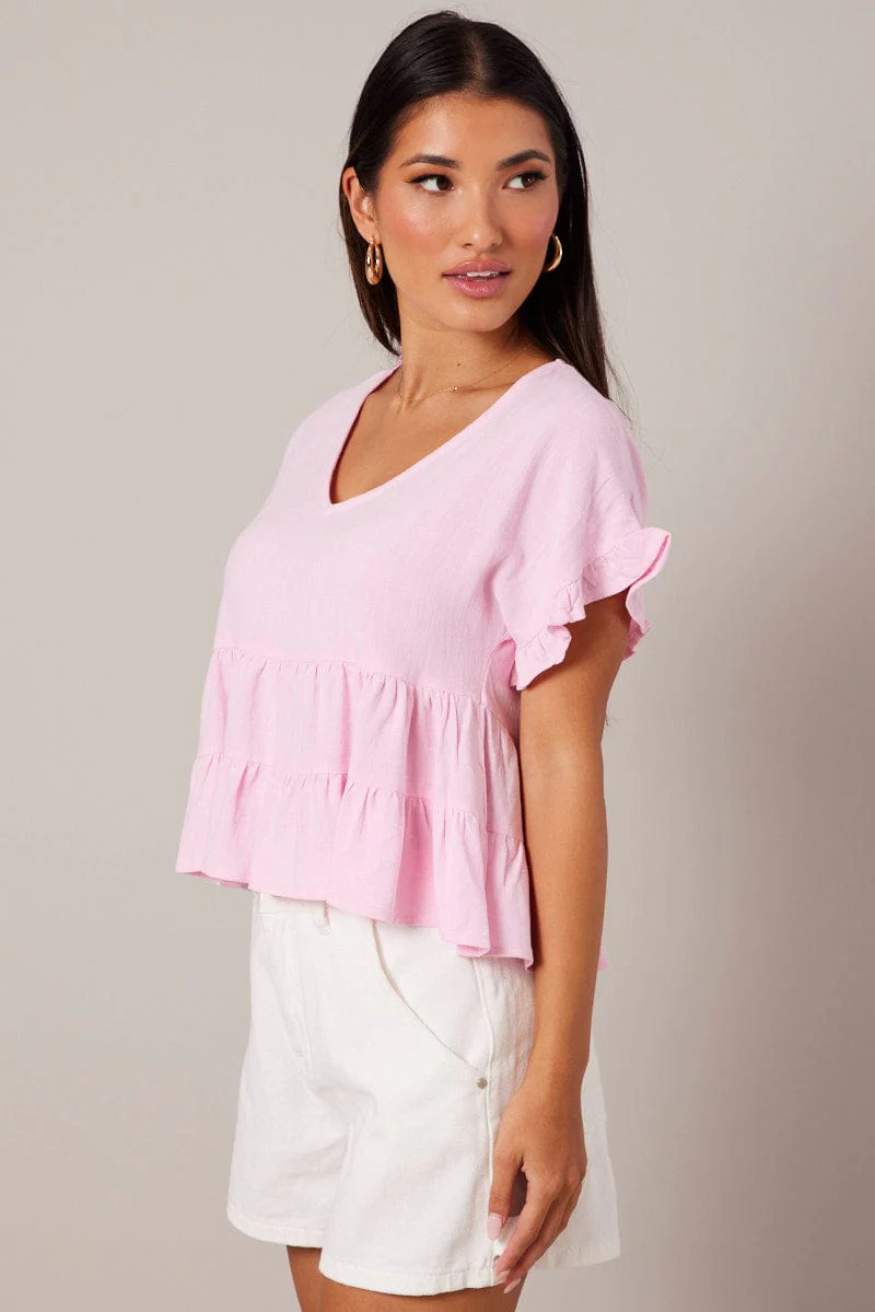 Pink Tiered Top Short Sleeve