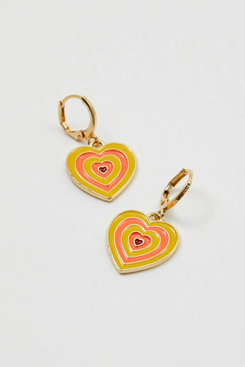 Yellow Heart Drop Earrings