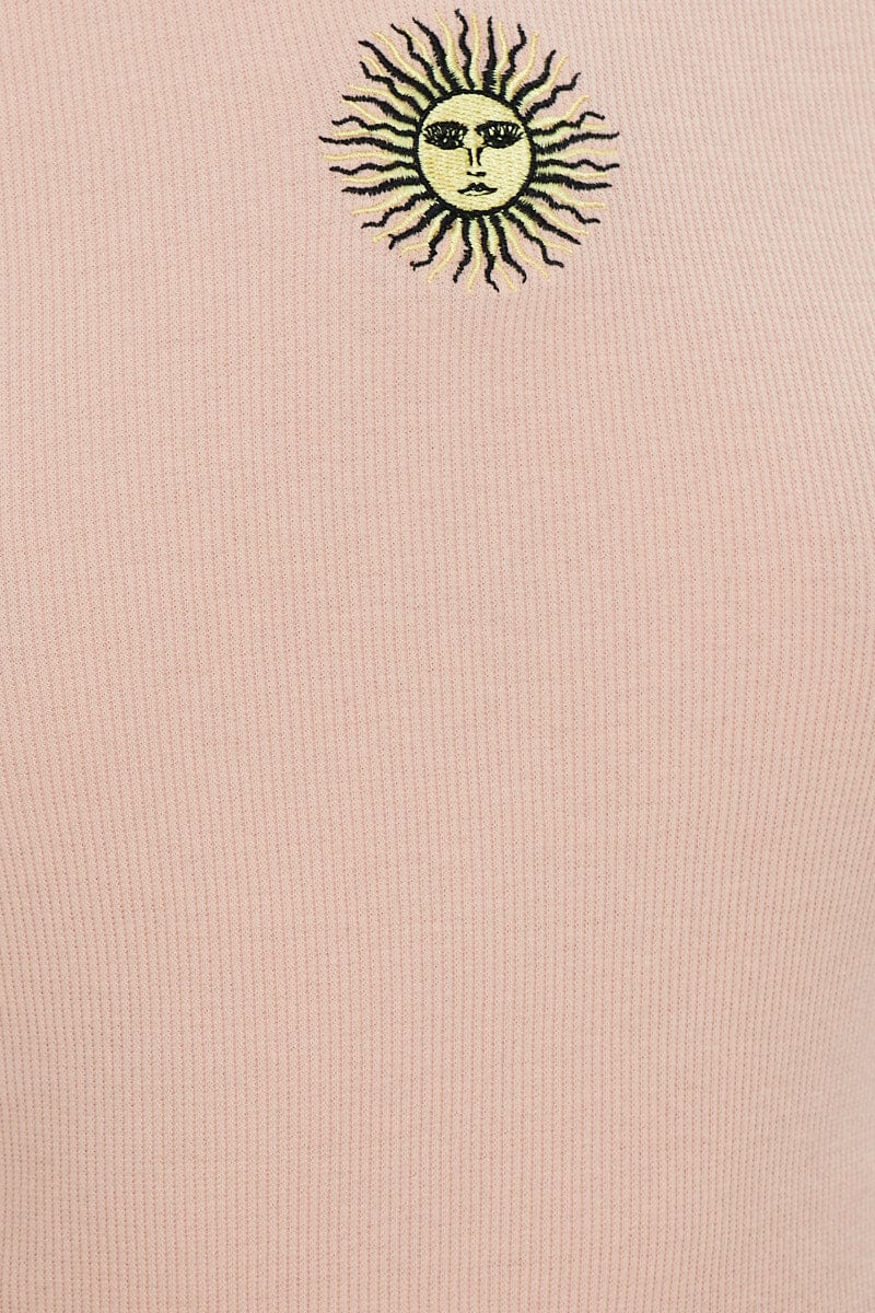 Pink T Shirt Short Sleeve Embroided