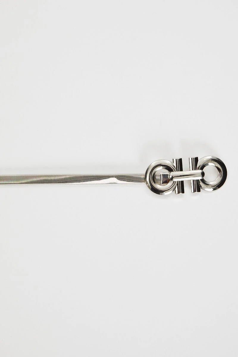 Metallic Metal Circle Buckle Stretched Belt