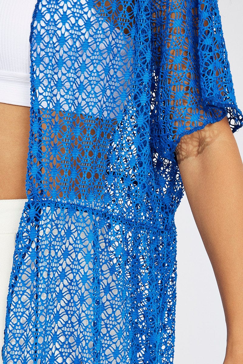 Blue Crochet Cardigan Short Sleeve