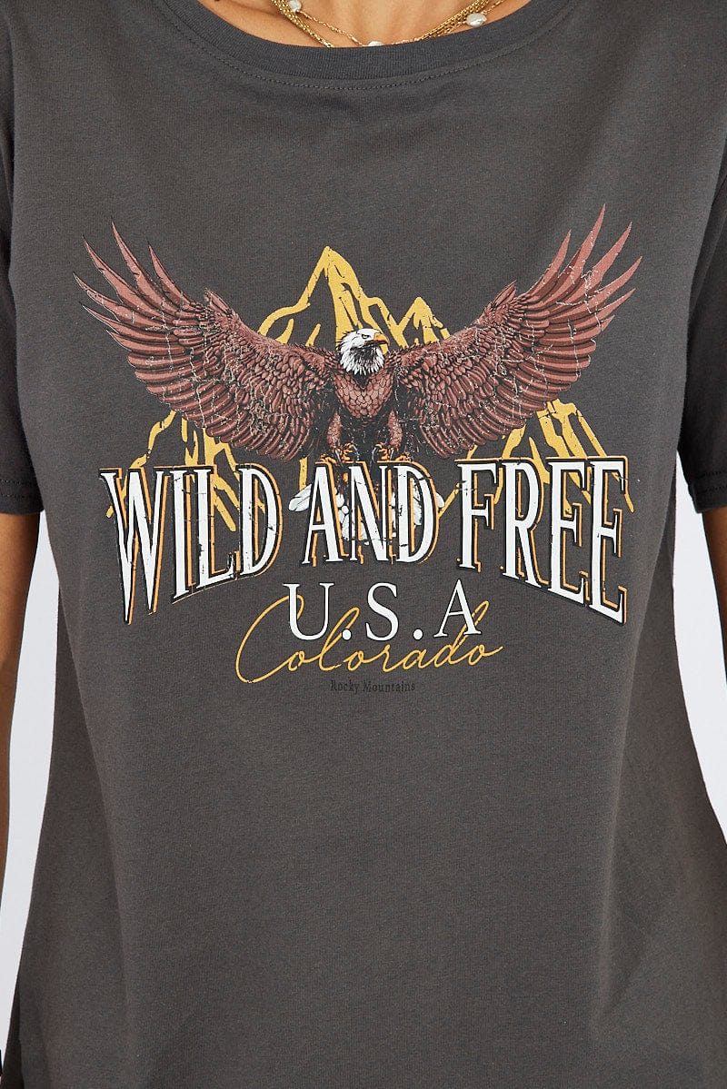 Grey Graphic Dress Short Sleeve