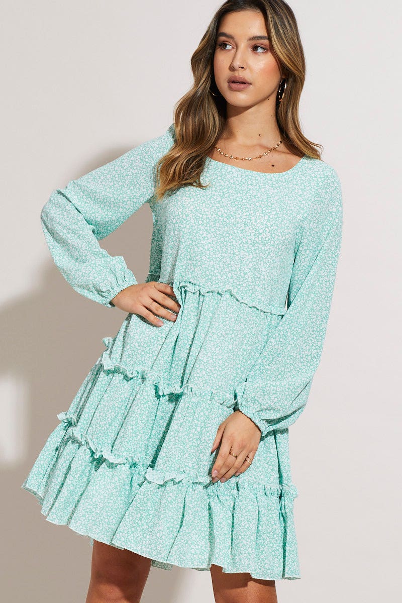 Print Mini Dress Long Sleeve