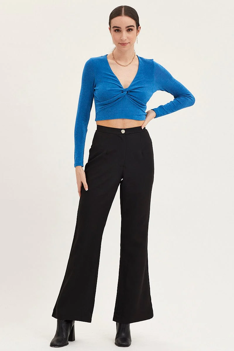 Blue Top Long Sleeve V Neck