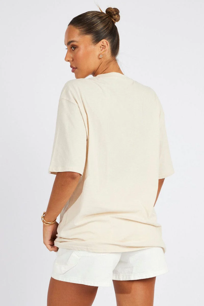 Beige Graphic Tee Short Sleeve