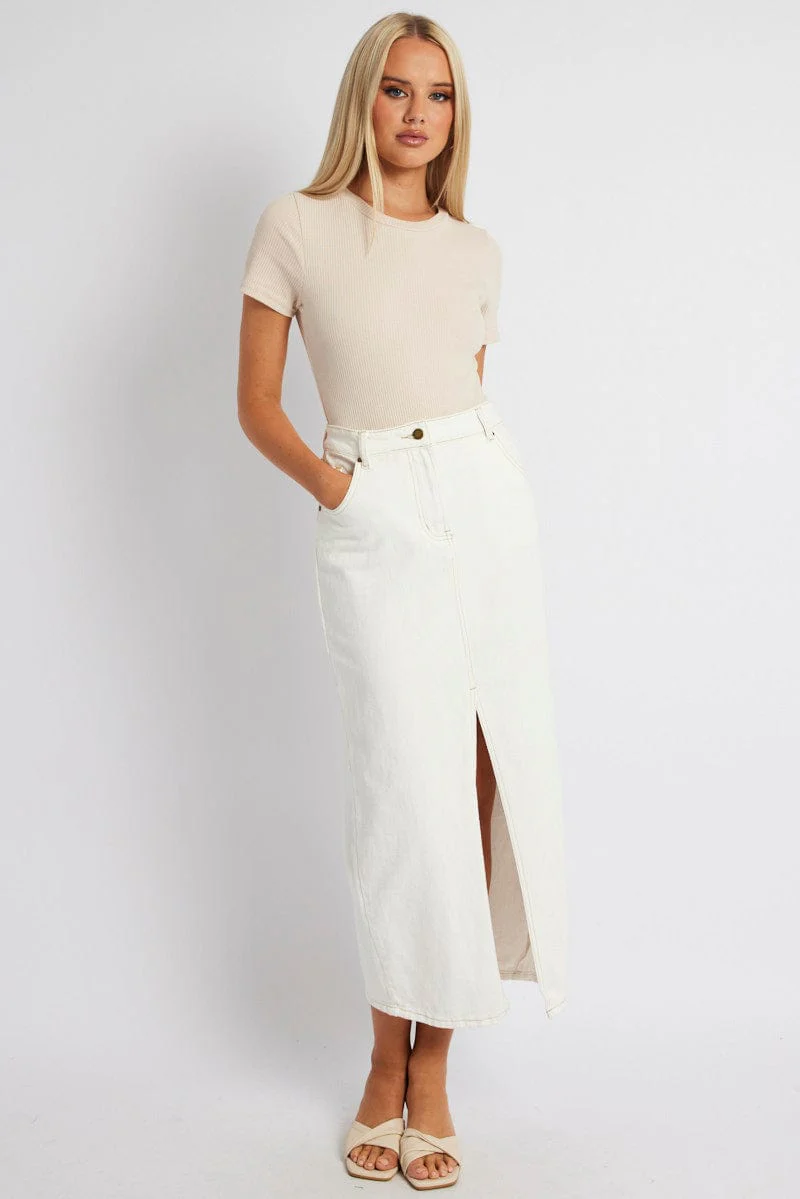 White Bodysuit Short Sleeve Crew Neck Rib Jersey