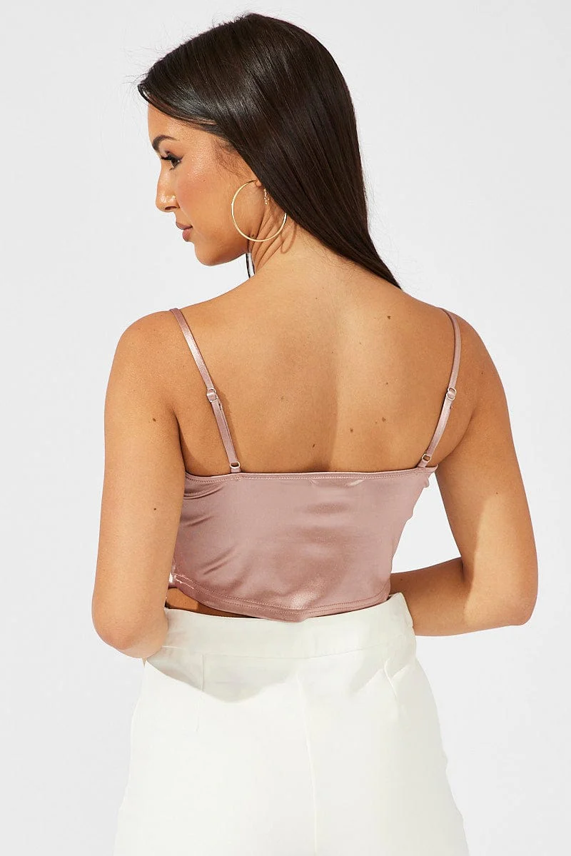 Pink Satin Cami Sleeveless Strap