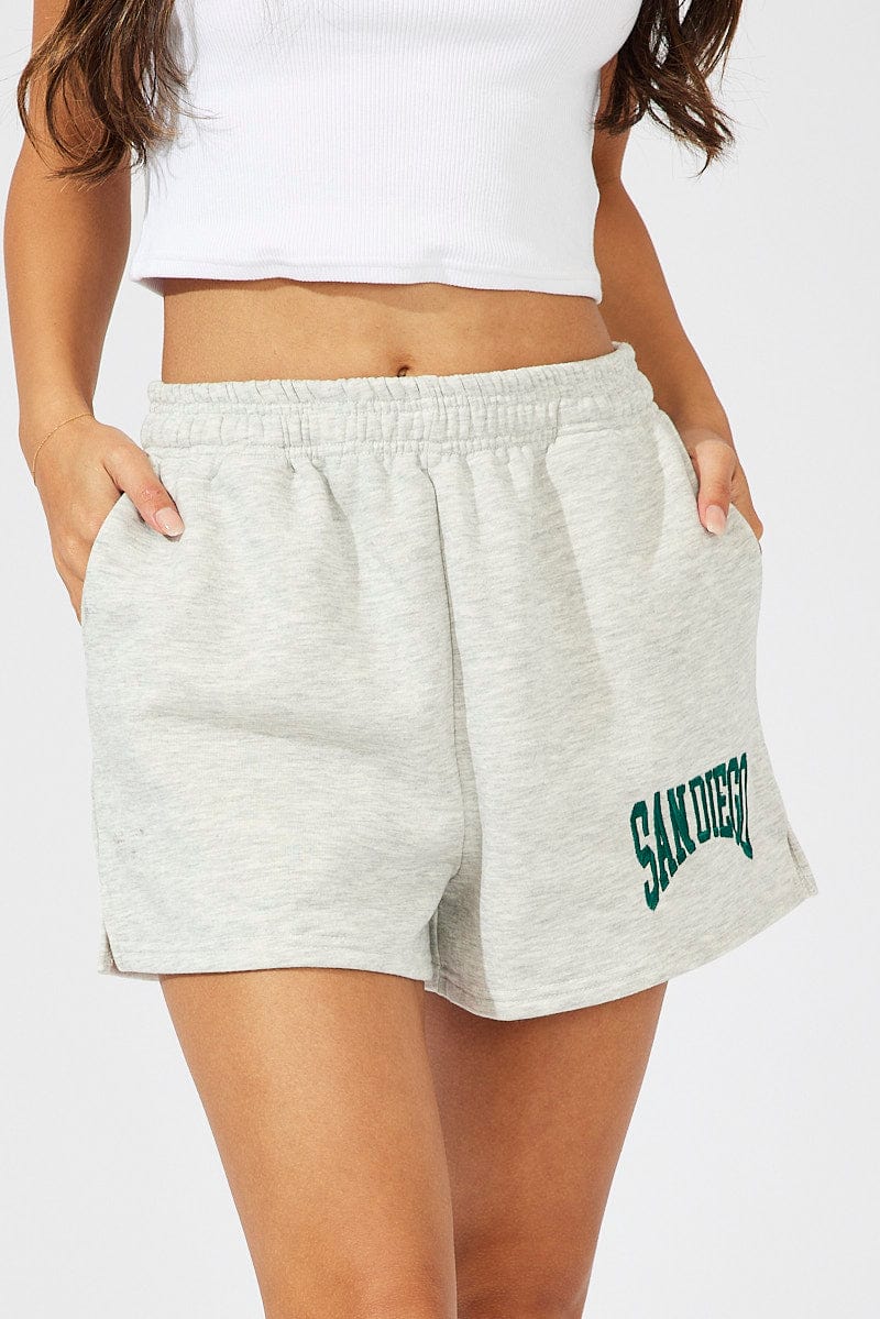 Grey Track Shorts High Rise