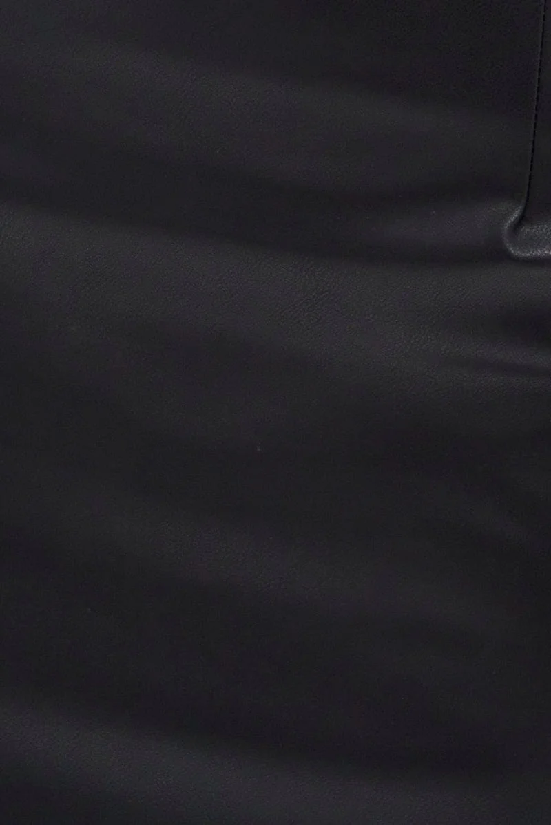 Black Faux Leather Mini Skirt Mid Rise Stretch