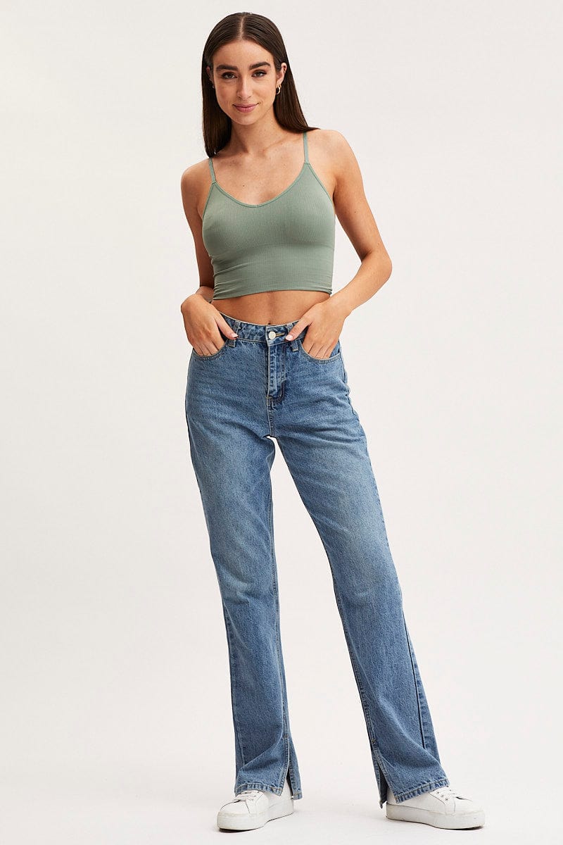 Green Crop Singlet Top Seamless