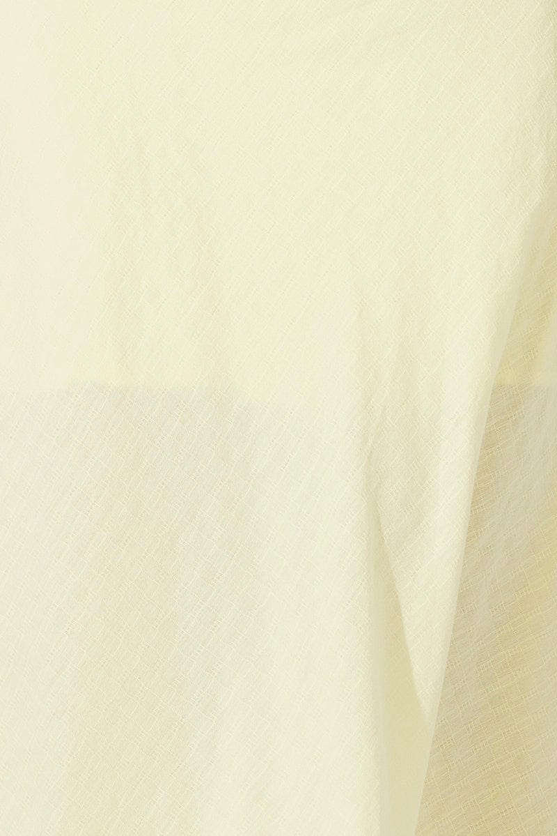 Yellow Midi Dress Short Sleeve Twist Front Textured