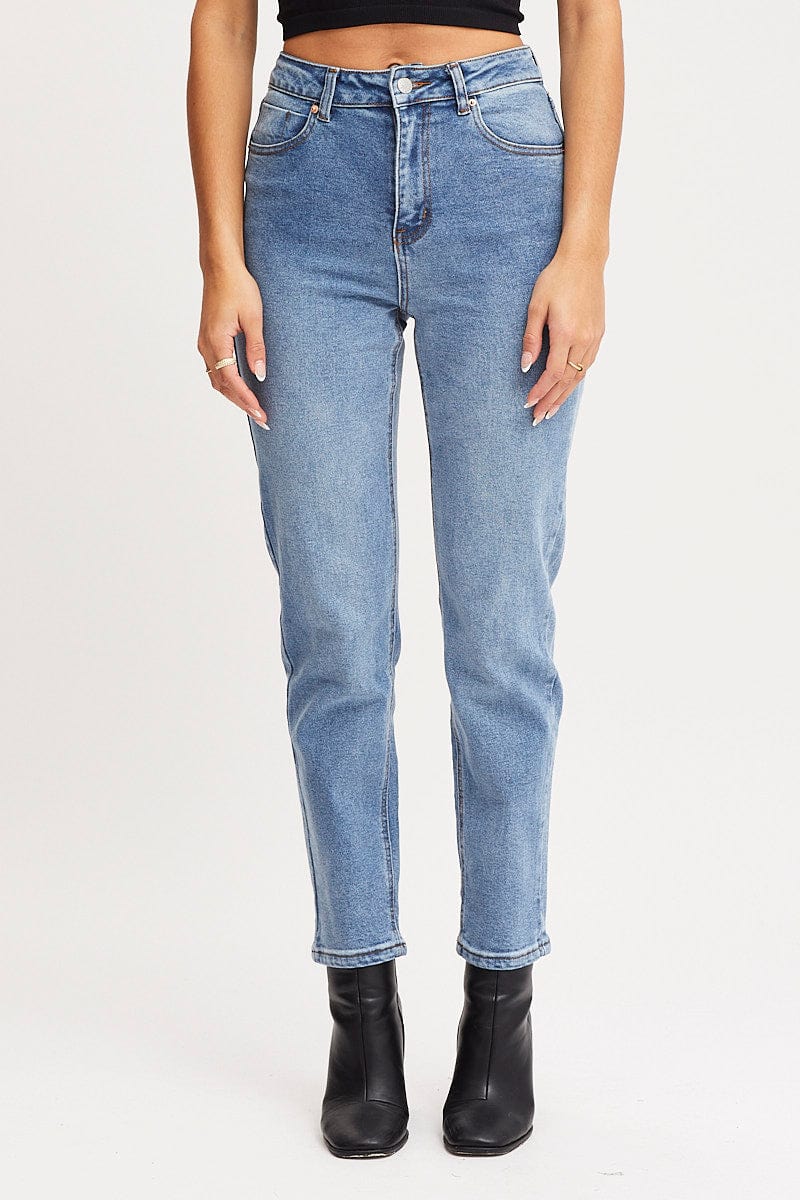 Blue High Rise Mom Jeans