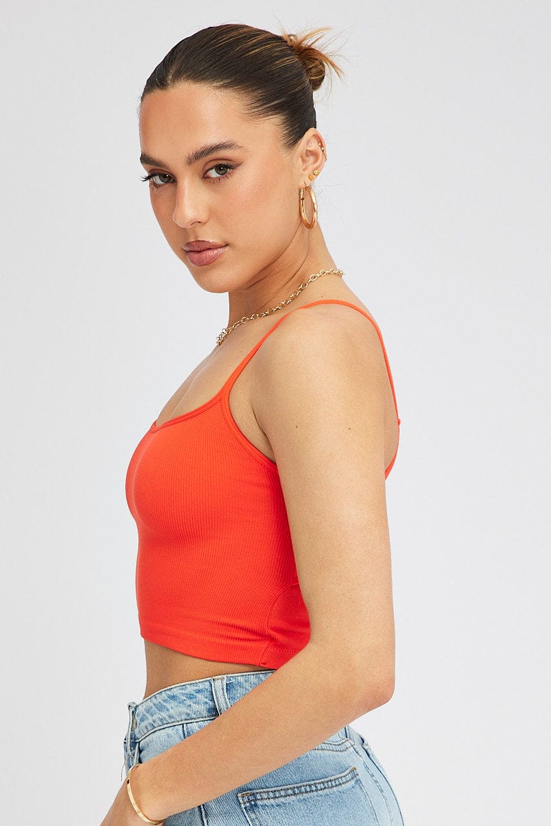 Red Singlet Top Round Neck Seamless