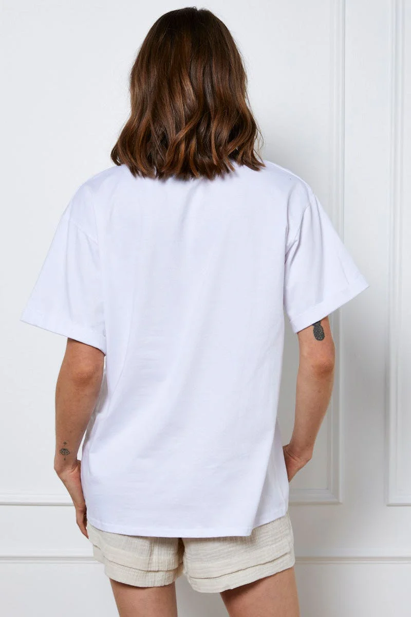 White Graphic T Shirt Short Sleeve Oversized Crew Neck