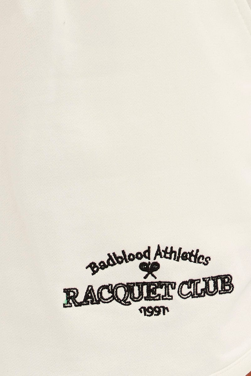 White Track Shorts Tennis Racquet Club Embroidery