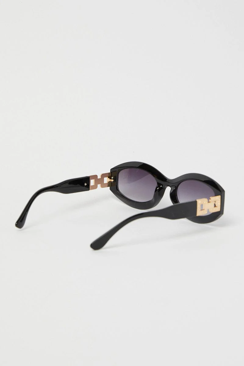 Black Fashion Sunglasses Gold Hardwear Detail