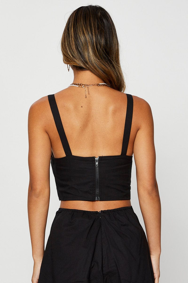 Black Crop Top Sleeveless Square Neck