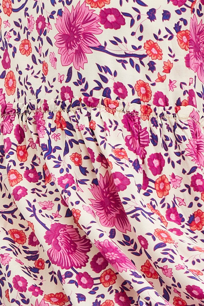 Boho Print Mini Dress Short Sleeve