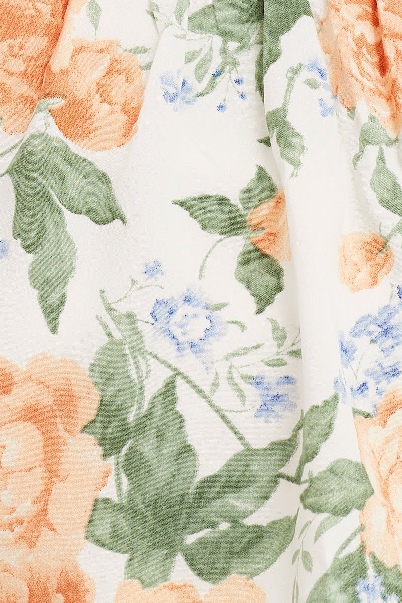 Print Puff Sleeve Shirred Top