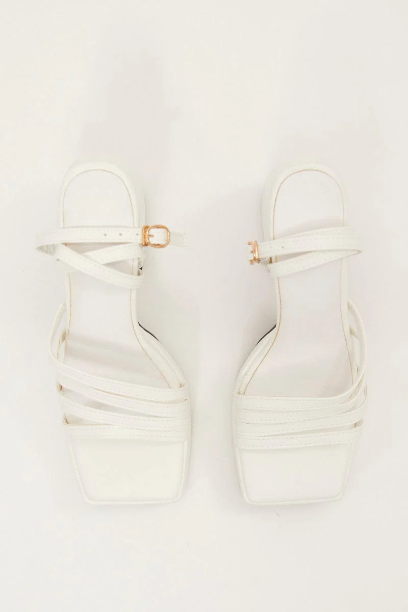 White Strappy Platform Heeled Sandals