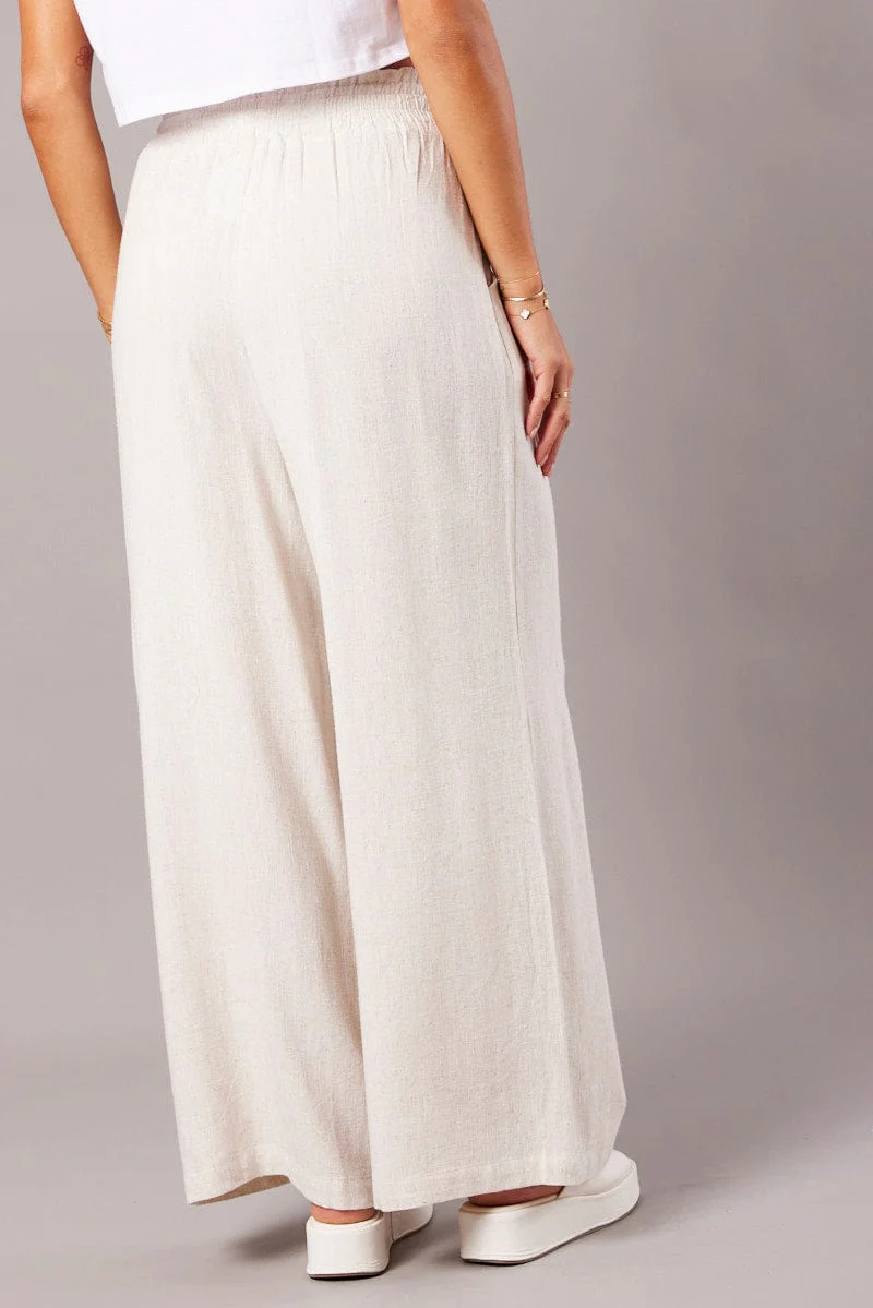 Beige Wide Leg Pants High Rise