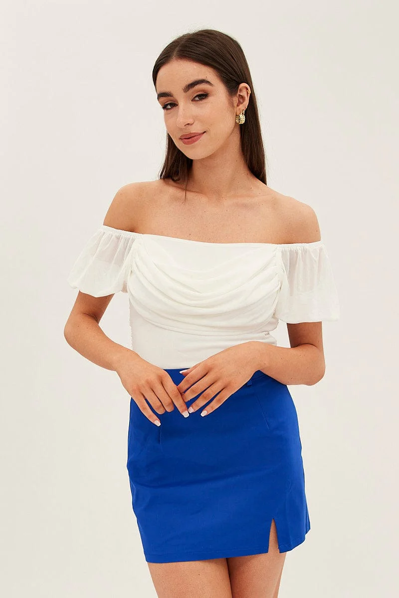 Blue Mini Skirt High Rise Front Split