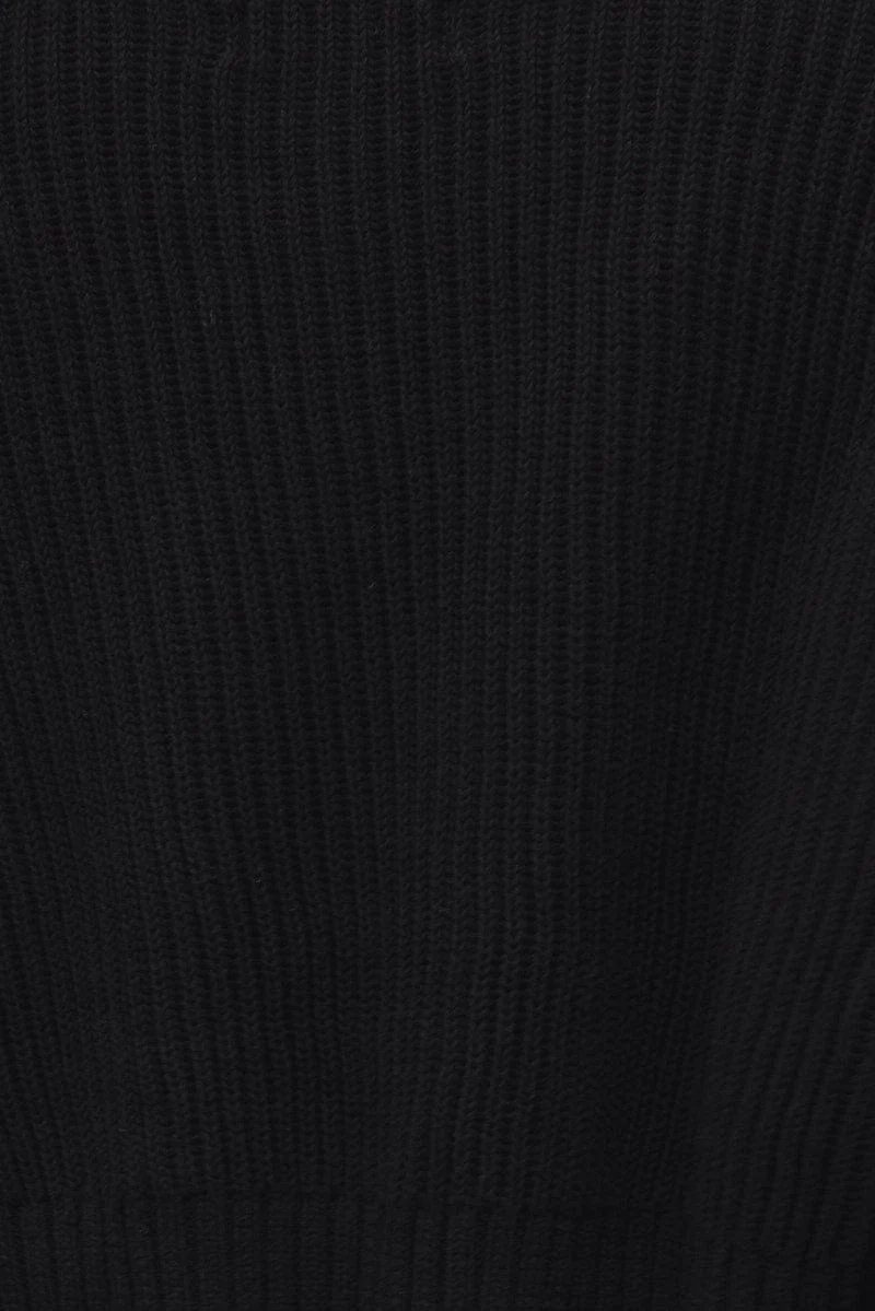 Black Knit Jumper Round Neck Long Sleeve Crop Cotton