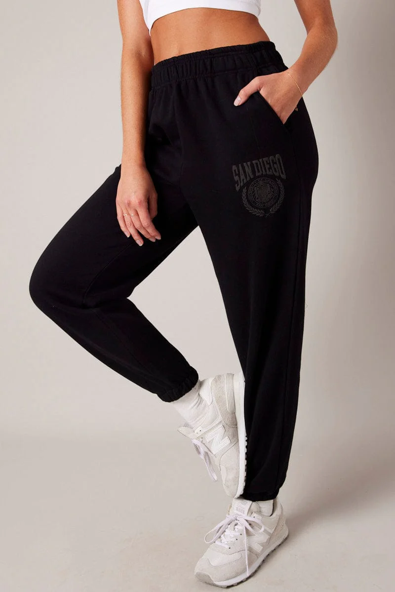 Black Track Pants High Rise