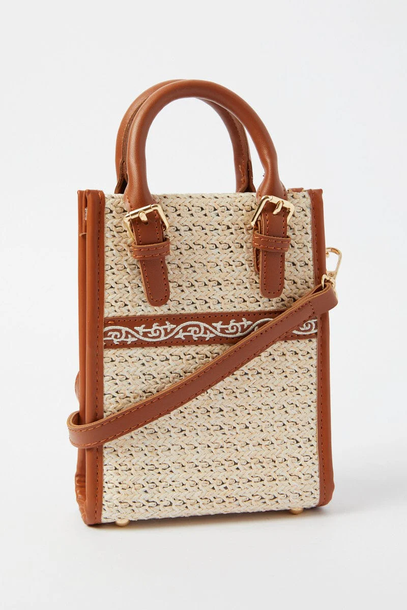 Brown Crochet Crossbody Bag with Handle