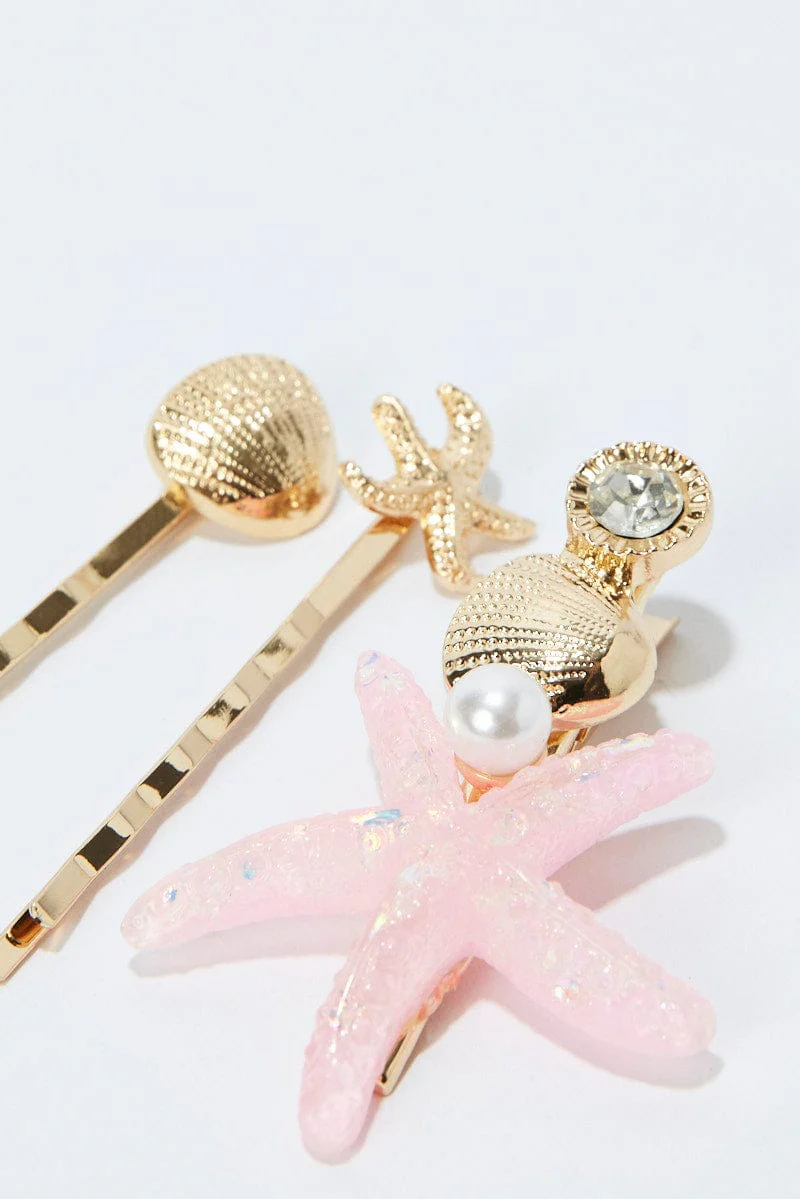 Pink 3 Pack Starfish Hair Clips