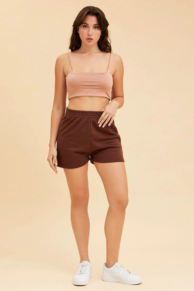 Brown Lounge Shorts Cotton Fleece Relaxed Fit