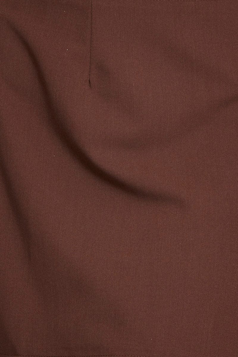 Brown High Waist Linen Front Slit