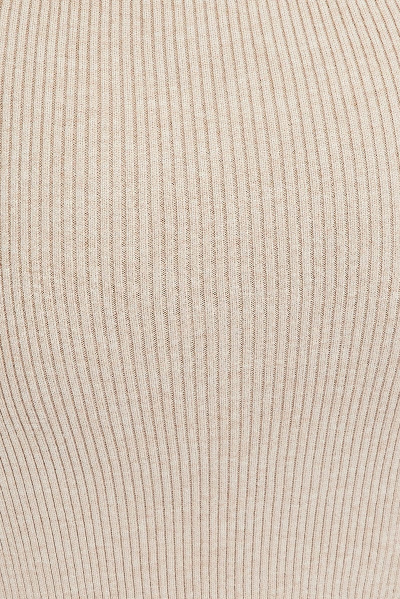 Camel Midi Dress Long Sleeve Off Shoulder Bardot Knit