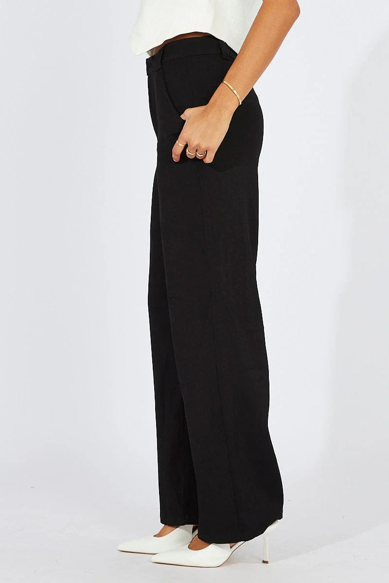 Black Wide Leg Pants High Rise